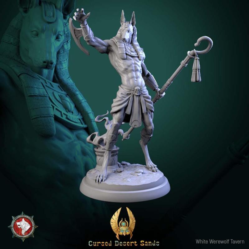 Anhotek, Jackal of the Black Gate - 32mm & 75mm Pre-supported STLs  + 5e Style Stat Block