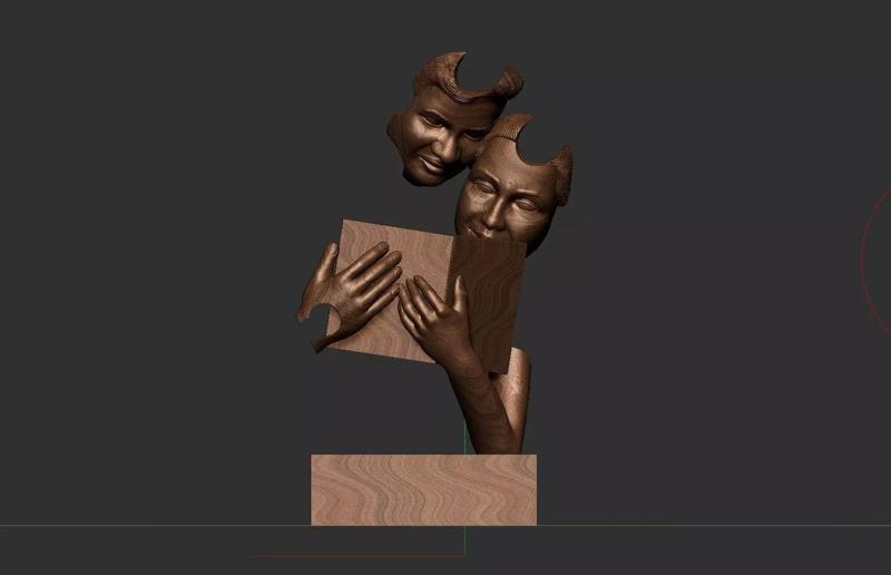 Book Reading Modern Art Couple  Face Statue Figurine