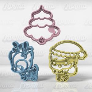 Christmas Set x 3u - Santa Reindeer and Pine Tree Cookie Cutter
