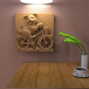 3D Model STL File for CNC Router Laser & 3D Printer ;Cute Dog Cycling