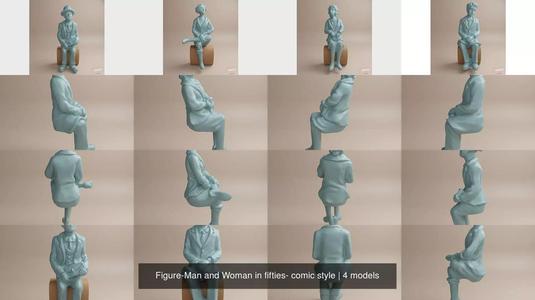 Figure-Man and Woman in fifties- comic style 3D Model Collection