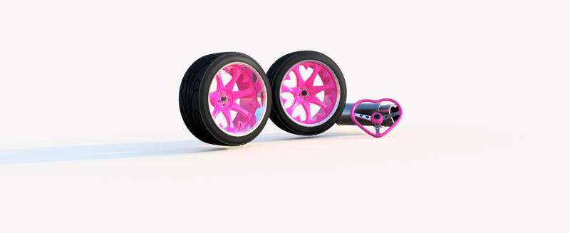 LOVERIM WHEEL SET FOR 1/24 - 1/25 MODEL KIT. (FR & RR RIMS + STEERING WHEEL +  MUFFLER)