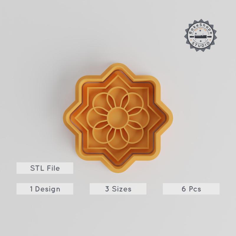 Mandala Shape Cutter & Stamp, S/M/L Sizes, Perfect for Cookies, Fondant, 6-Piece Set, Intricate Geometric Pattern