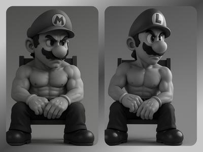 X2 Mario and Luigi gigachad Gym muscle pack-Fan art
