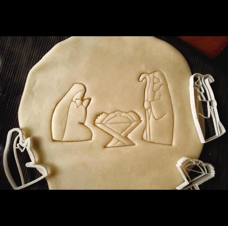 x3 manger mary joseph baby jesus - cookie cutter, dough, christmas