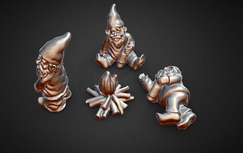 drunk gnomes around a campfire