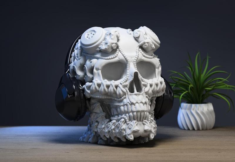 Robot Skull Headphone Stand  Cyborg Headset Stand Perfect Gamer Gift Sci-Fi Fans Gift Robot Skull Headphone Holder a09 (1)