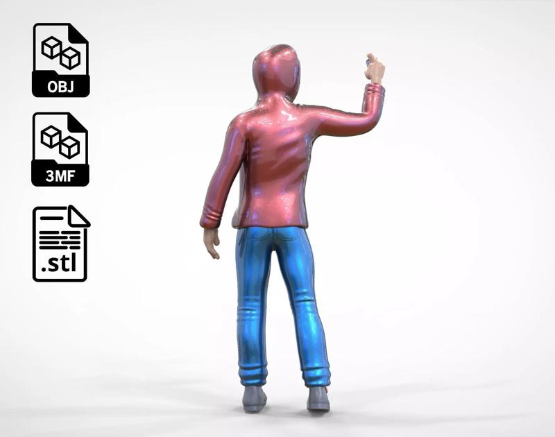 Man spraying paint on the wall 1 64 Miniature