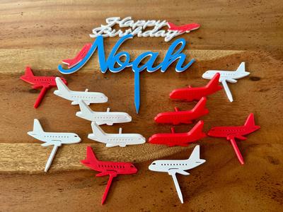 Happy Birthday Noah Cake Topper with Airplanes