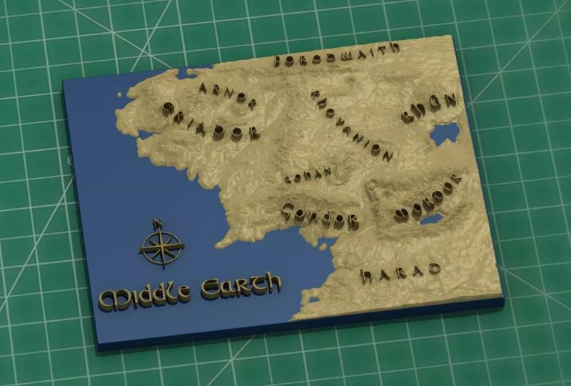 Middle Earth Arda 3D Print Topo Map