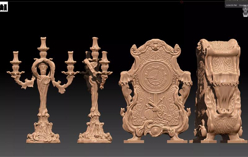 Beauty and the Beast Lumiere Candlestick and Cogsworth Clock