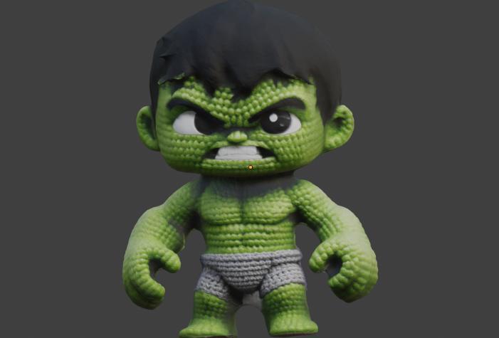 Knitted Hulk 3D Model (Chibi Style)