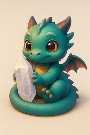 Baby Dragon with Crystal – 3D Printable Cute Fantasy Figurine