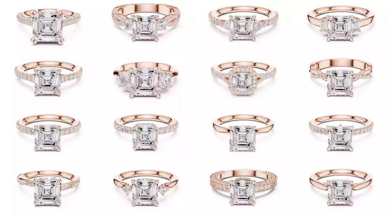 112 Asscher Diamond Rings 3DM STL OBJ FBX 3 Color Render Video 3D Model Collection