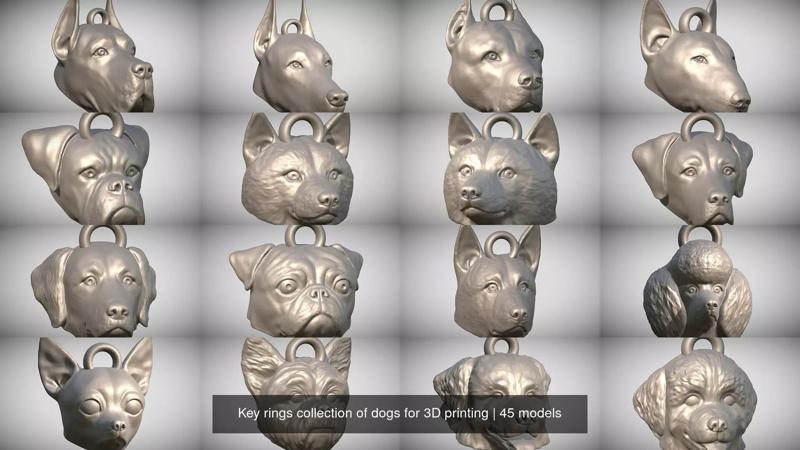 Key rings collection of dogs for 3D printing