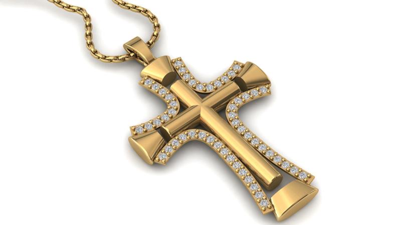Print Ready STL 3DM Cross Necklace Classic Diamond Pendant