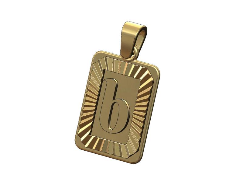 B letter initial script font faceted sunrays pendant charm 3D print model