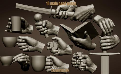 10 male hand poses