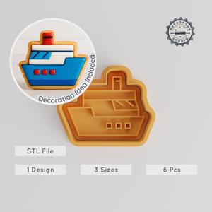 Cruise Ship Cookie Cutter & Stamp, Ocean-Themed Baking Tool Set, Ideal for Fondant, S/M/L Sizes