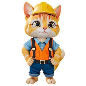 Construction Worker Cat Figurine