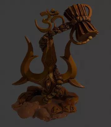 Shiva Trishul with Damru and Om Hindu Spiritual