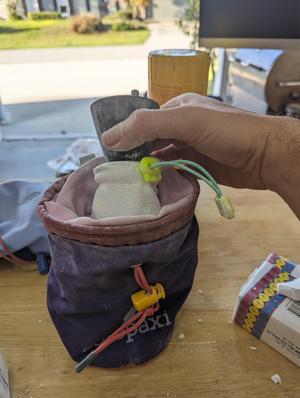 Rock climbing chalk bag ball filler