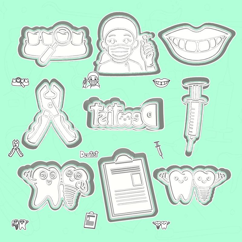 Dentist cookie cutters - tooth fairy set / bundle - 9 pieces