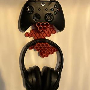 Hex style gaming controller and headphone wall-mount holder