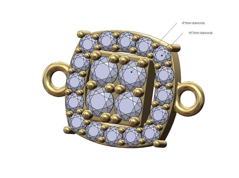 Diamond square cluster bracelet charm 3D print model