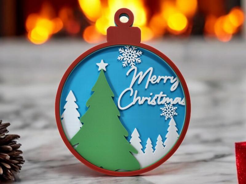 Merry Christmas Scene - Ornament Wall Art