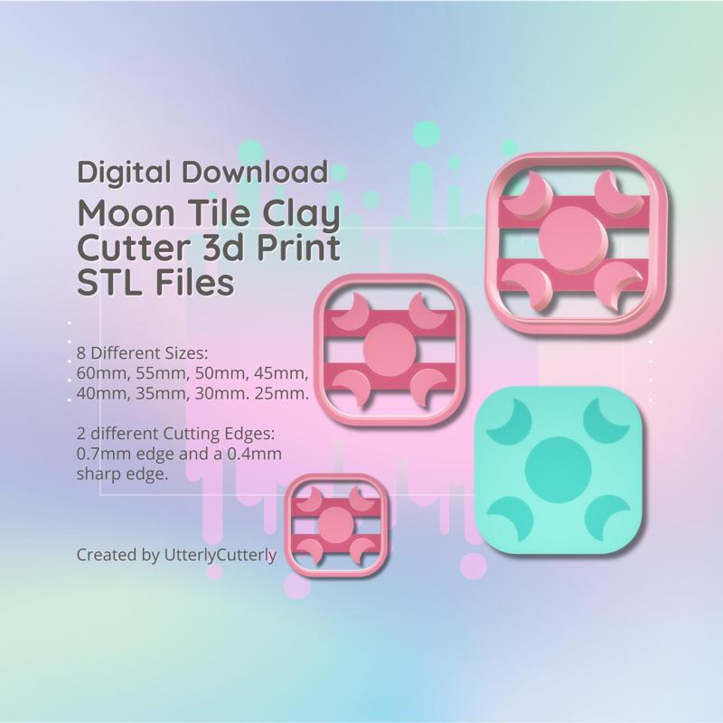 Moon Tile Clay Cutter - Celestial STL Digital File Download- 8 sizes and 2 Cutter Versions