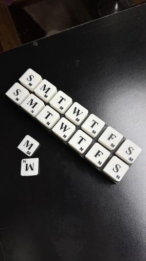 Lettered lids for Twice a day pill box organizer