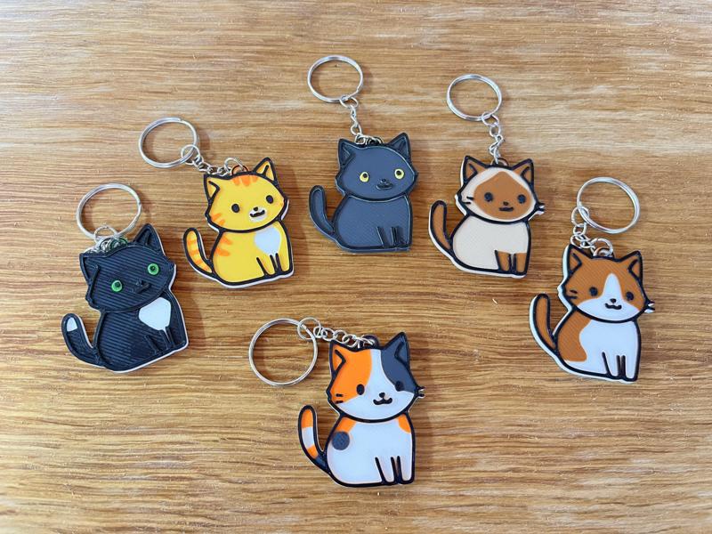 Cute Calico Cat Keychain