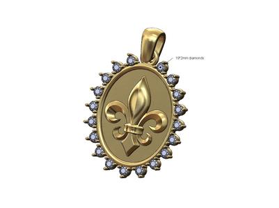 Royal Lily oval beaded diamond pendant charm 3D print model