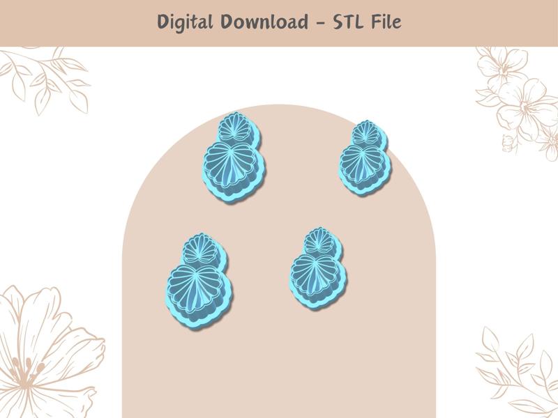 Seashell Set Clay Cutter for Polymer Clay | Digital STL File | Clay Tools | 4 Sizes Embossing Clay Cutters