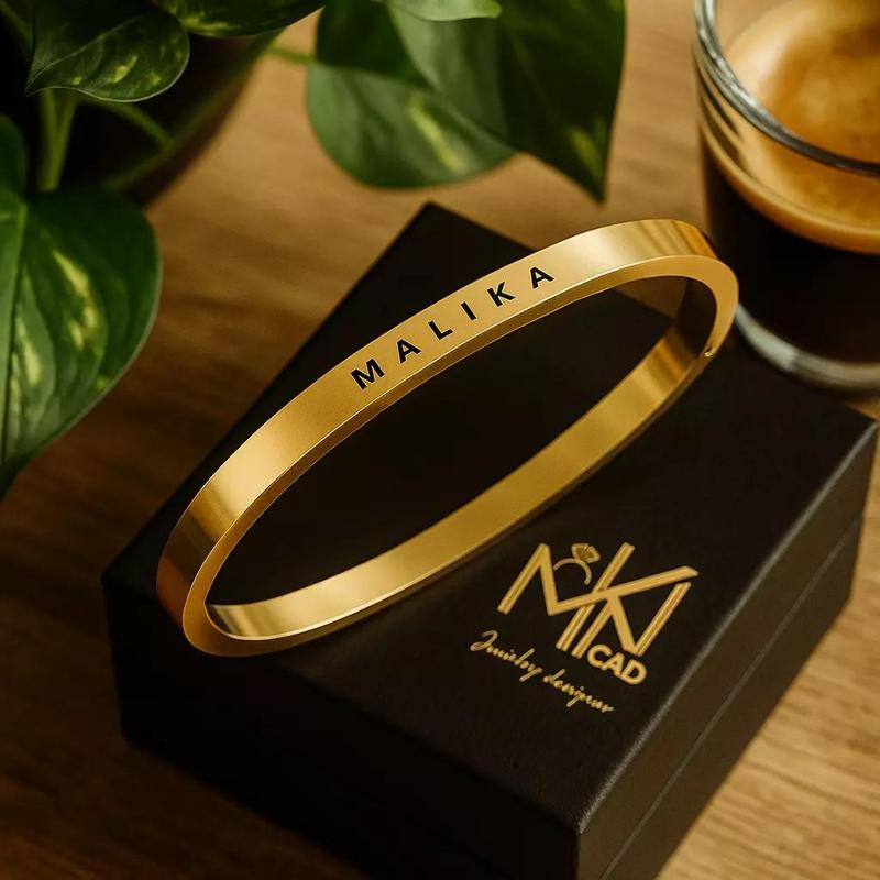 Minimal Muse Cuff   3D Custom name Gold Bracelet