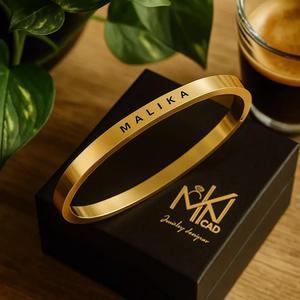 Minimal Muse Cuff   3D Custom name Gold Bracelet