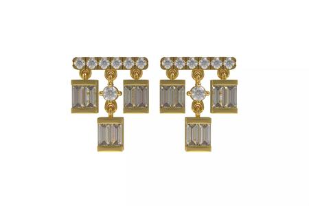 00002 Round and Baguette Diamond Jumkha Earring