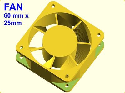 OpenSCAD 60mm x 25mm fan model
