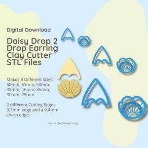 Daisy Drop 2 Clay Cutter - STL Digital File Download- 8 sizes and 2 Cutter Versions