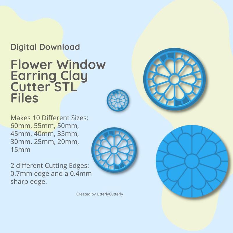 Flower Window Circle Clay Cutter - STL Digital File Download- 10 sizes and 2 Cutter Versions