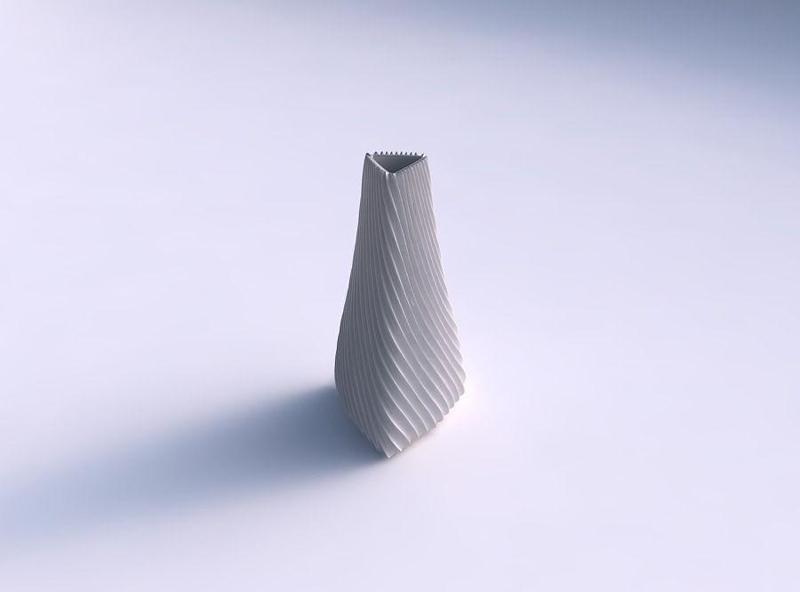 Vase puffy tipped triangle with bent extruded lines