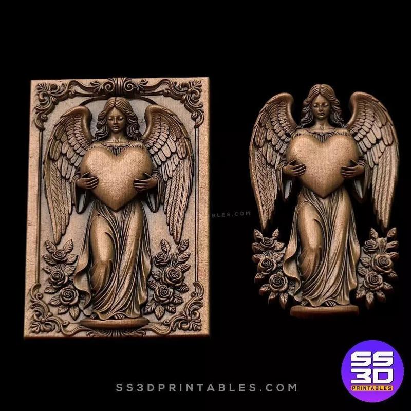 Angel with Heart Bas-Relief