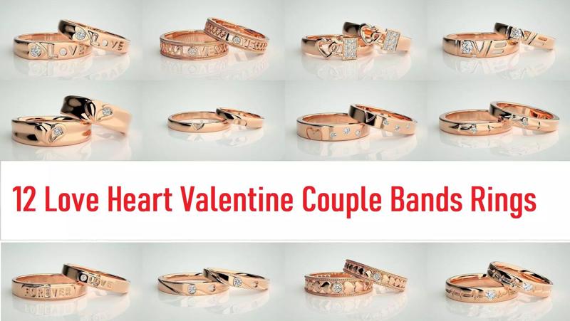 12 Love Valentine Heart Couple Band 3dm stl 9 renders details  3D Model Collection