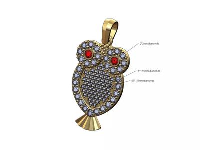 Iced diamond owl shape pendant charm