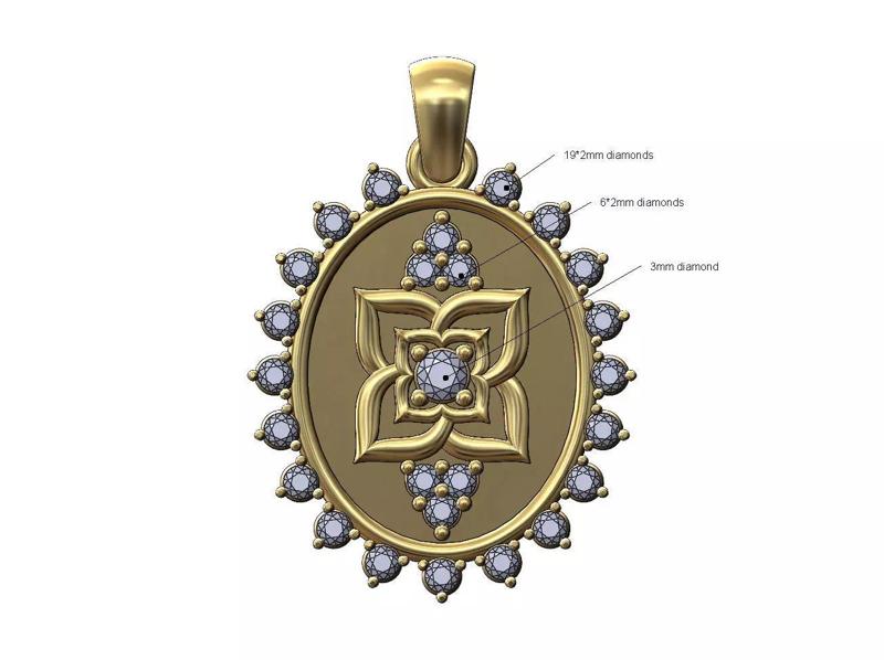 Oriental flower oval beaded diamond pendant charm