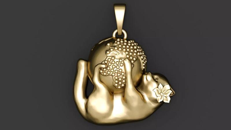 GOLDEN BALL AND FEMALE DOG PENDANT 3D PRINTABLE MODEL