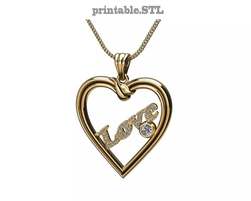 Printable jewelry pendant heart Love STL