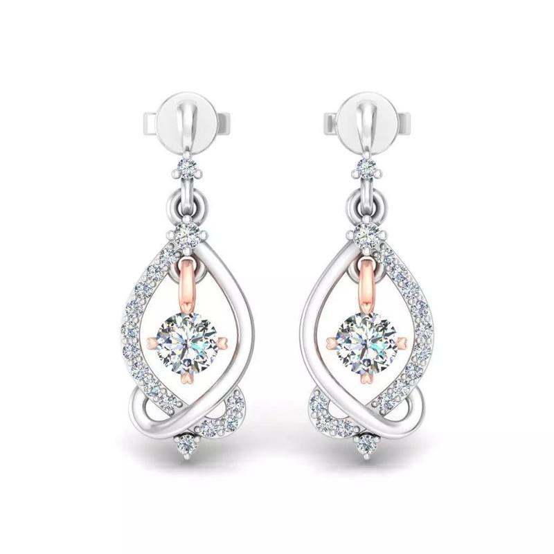 Two Tone Infinity Drop Earrings with Diamond Accents