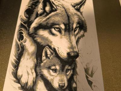 Hueforge Wolf with Child